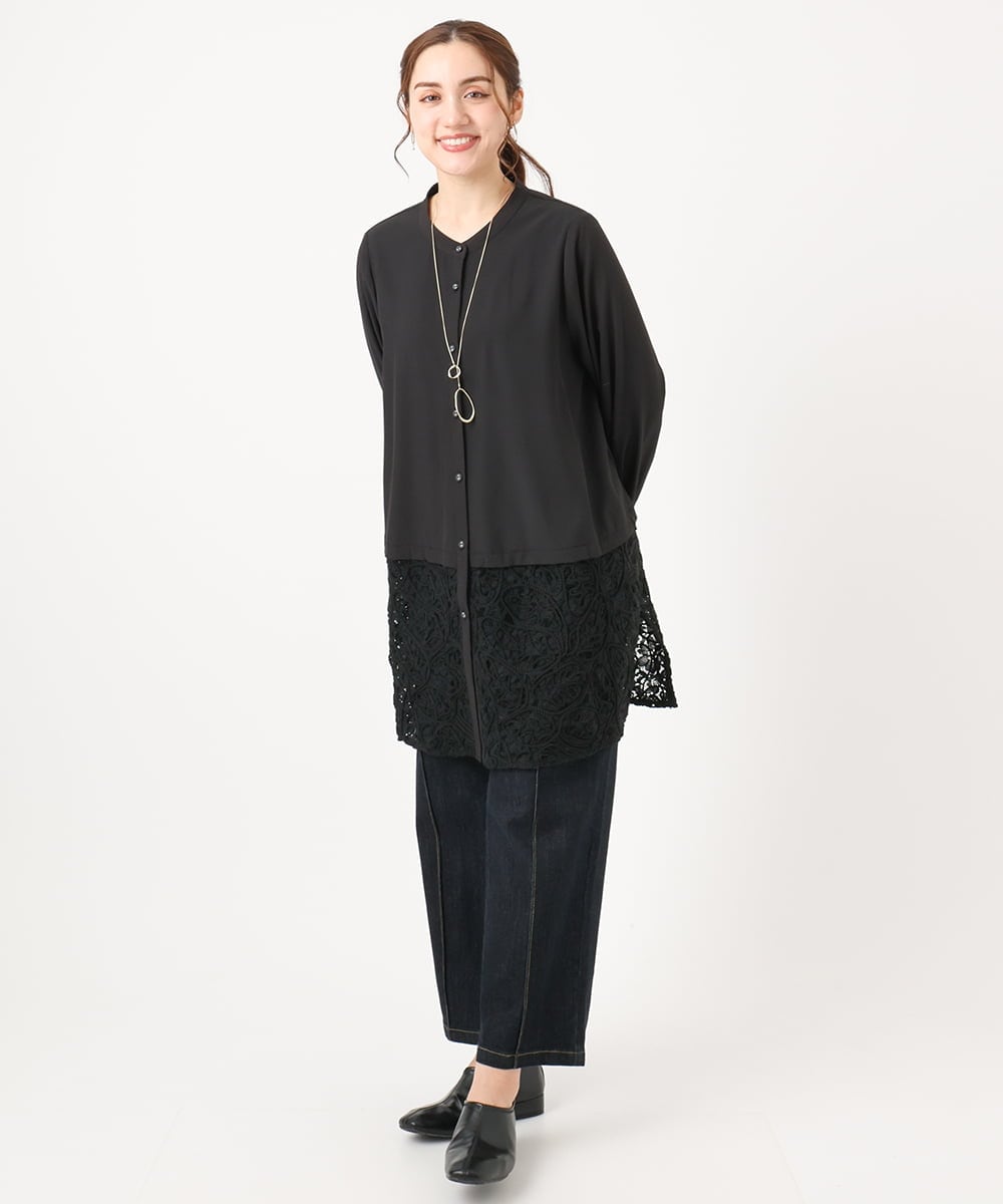 OLEAA13129 eur3(エウルキューブ) 【大きいサイズ】レースコンビシャツチュニック ブラック(94)
