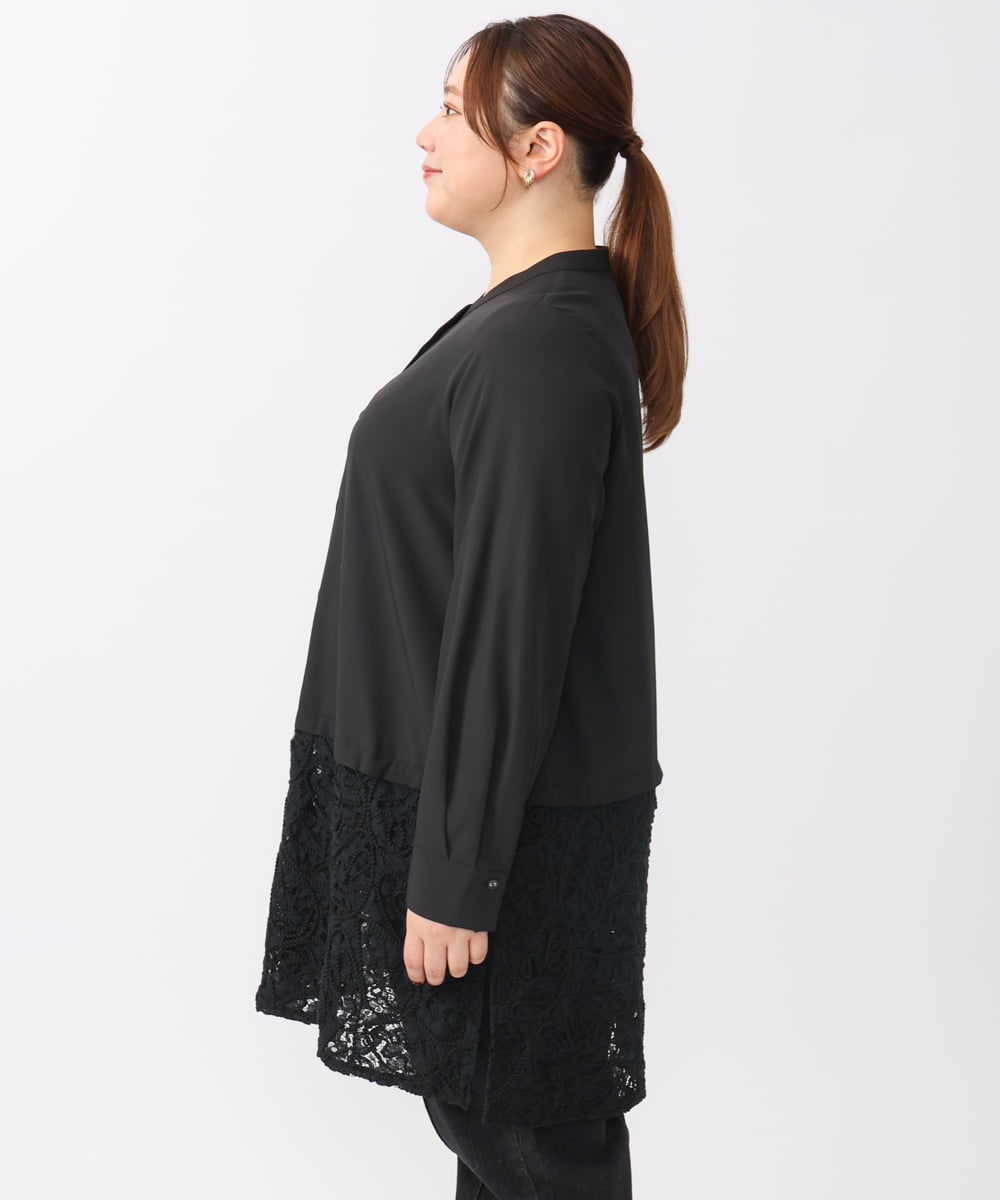 OLEAA13129 eur3(エウルキューブ) 【大きいサイズ】レースコンビシャツチュニック ブラック(94)