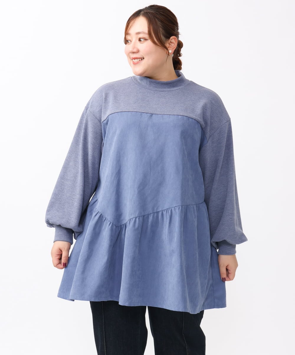 OLEAA29119 eur3(エウルキューブ) 【大きいサイズ/soso×eur3】イレヘムギャザーチュニック ブルー(55)