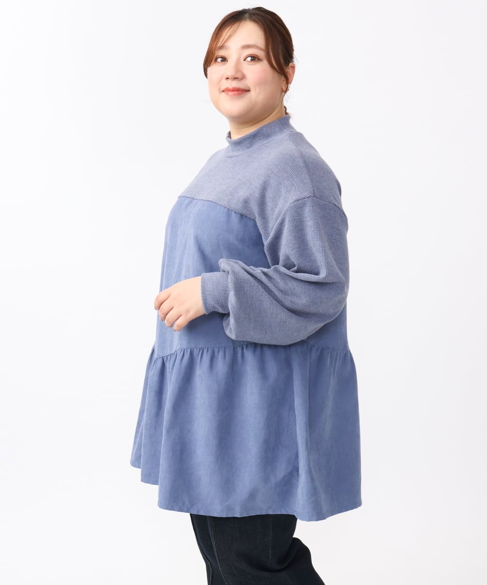 OLEAA29119 eur3(エウルキューブ) 【大きいサイズ/soso×eur3】イレヘムギャザーチュニック ブルー(55)