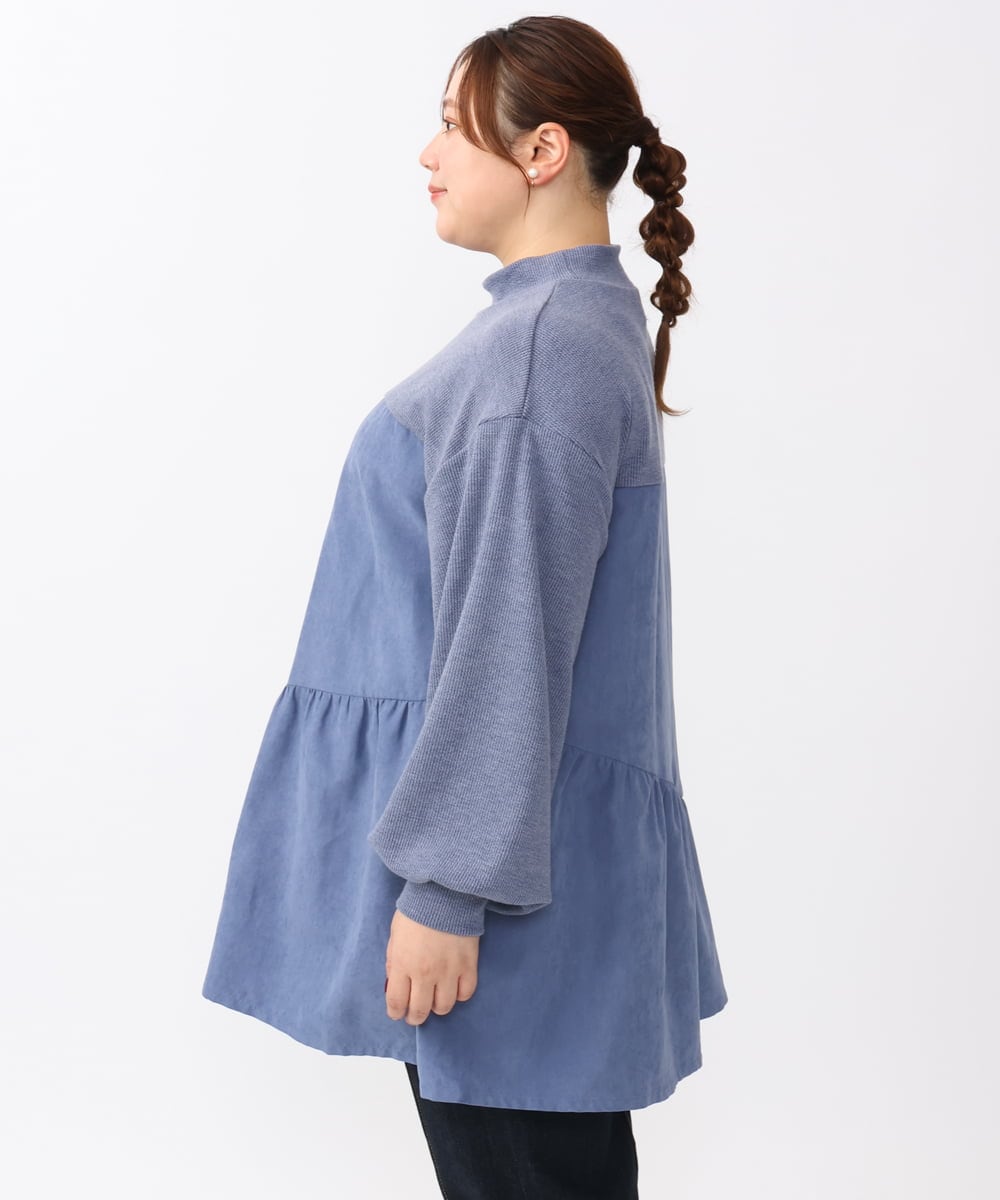 OLEAA29119 eur3(エウルキューブ) 【大きいサイズ/soso×eur3】イレヘムギャザーチュニック ブルー(55)