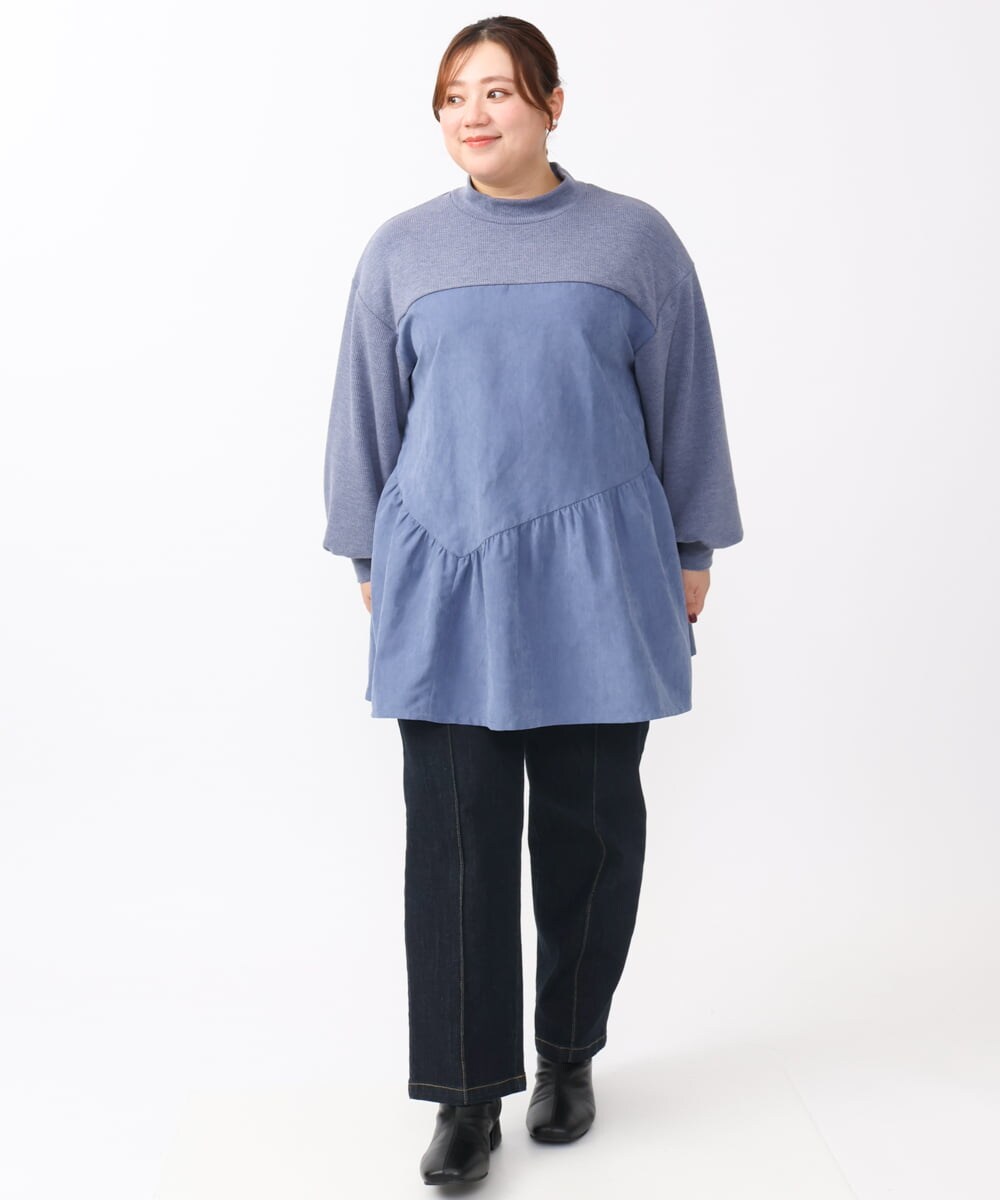 OLEAA29119 eur3(エウルキューブ) 【大きいサイズ/soso×eur3】イレヘムギャザーチュニック ブルー(55)