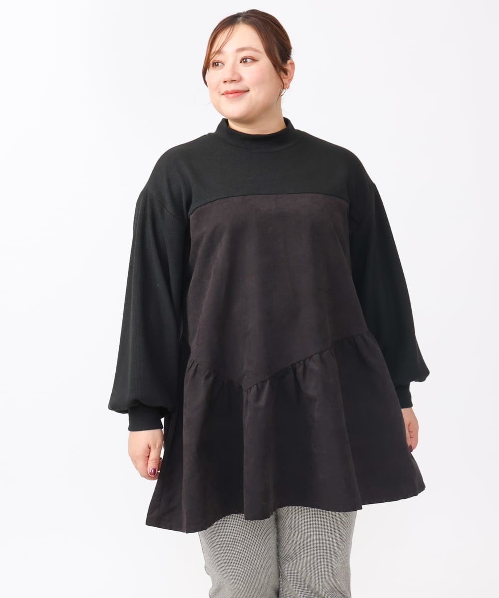 OLEAA29119 eur3(エウルキューブ) 【大きいサイズ/soso×eur3】イレヘムギャザーチュニック ブラック(94)