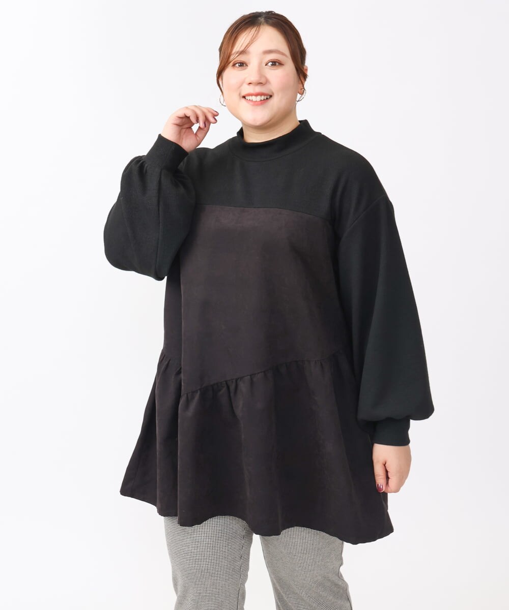 OLEAA29119 eur3(エウルキューブ) 【大きいサイズ/soso×eur3】イレヘムギャザーチュニック ブラック(94)