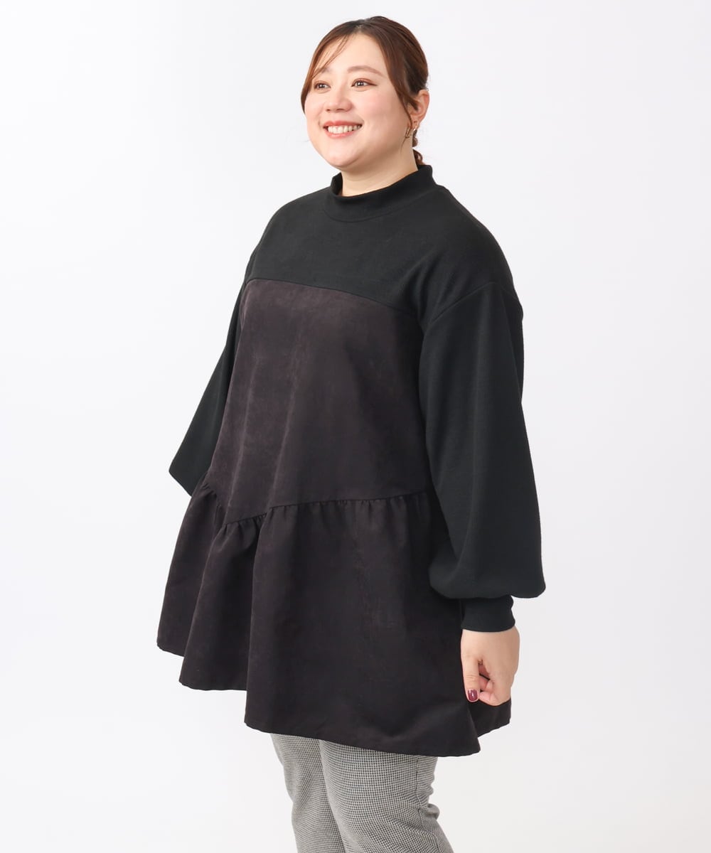 OLEAA29119 eur3(エウルキューブ) 【大きいサイズ/soso×eur3】イレヘムギャザーチュニック ブラック(94)