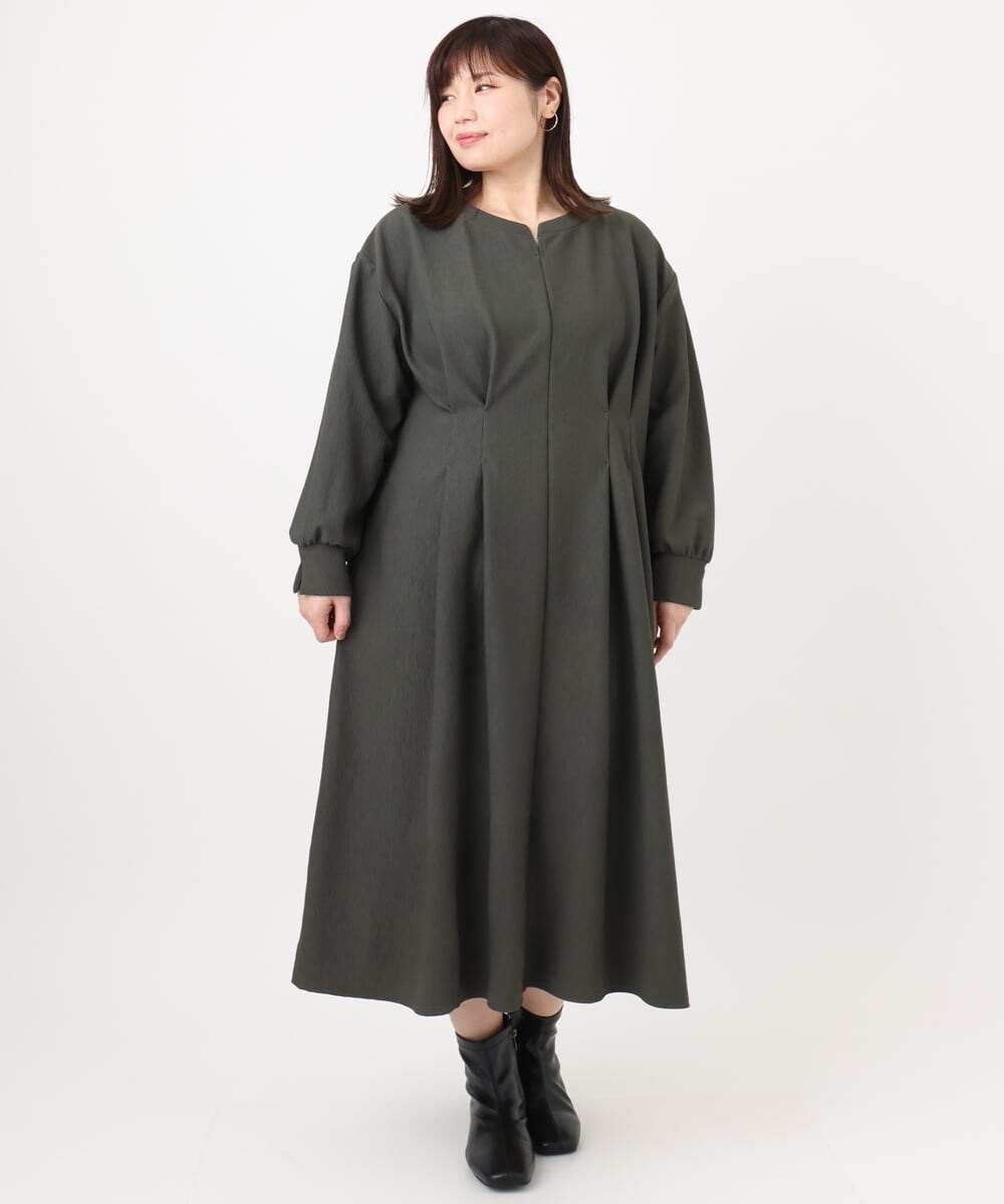 OLEAD21119 eur3(エウルキューブ) 【大きいサイズ/LAVEANGE×eur3】タックジャージーワンピース カーキ(36)