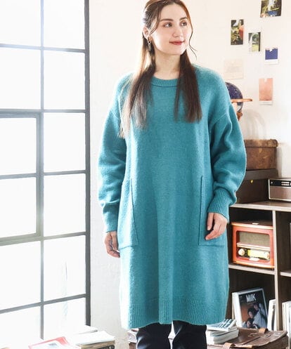 OLEAD22119 eur3 【大きいサイズ/LAVEANGE×eur3】アンゴラタッチニットチュニックワンピース