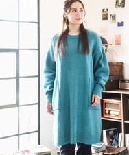 OLEAD22119 eur3(エウルキューブ) 【大きいサイズ/LAVEANGE×eur3】アンゴラタッチニットチュニックワンピース グリーン(35)