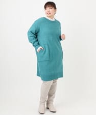 OLEAD22119 eur3(エウルキューブ) 【大きいサイズ/LAVEANGE×eur3】アンゴラタッチニットチュニックワンピース グリーン(35)