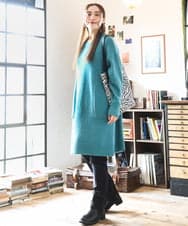 OLEAD22119 eur3(エウルキューブ) 【大きいサイズ/LAVEANGE×eur3】アンゴラタッチニットチュニックワンピース グリーン(35)