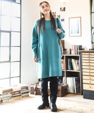 OLEAD22119 eur3(エウルキューブ) 【大きいサイズ/LAVEANGE×eur3】アンゴラタッチニットチュニックワンピース グリーン(35)