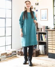OLEAD22119 eur3(エウルキューブ) 【大きいサイズ/LAVEANGE×eur3】アンゴラタッチニットチュニックワンピース グリーン(35)