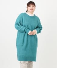 OLEAD22119 eur3(エウルキューブ) 【大きいサイズ/LAVEANGE×eur3】アンゴラタッチニットチュニックワンピース グリーン(35)