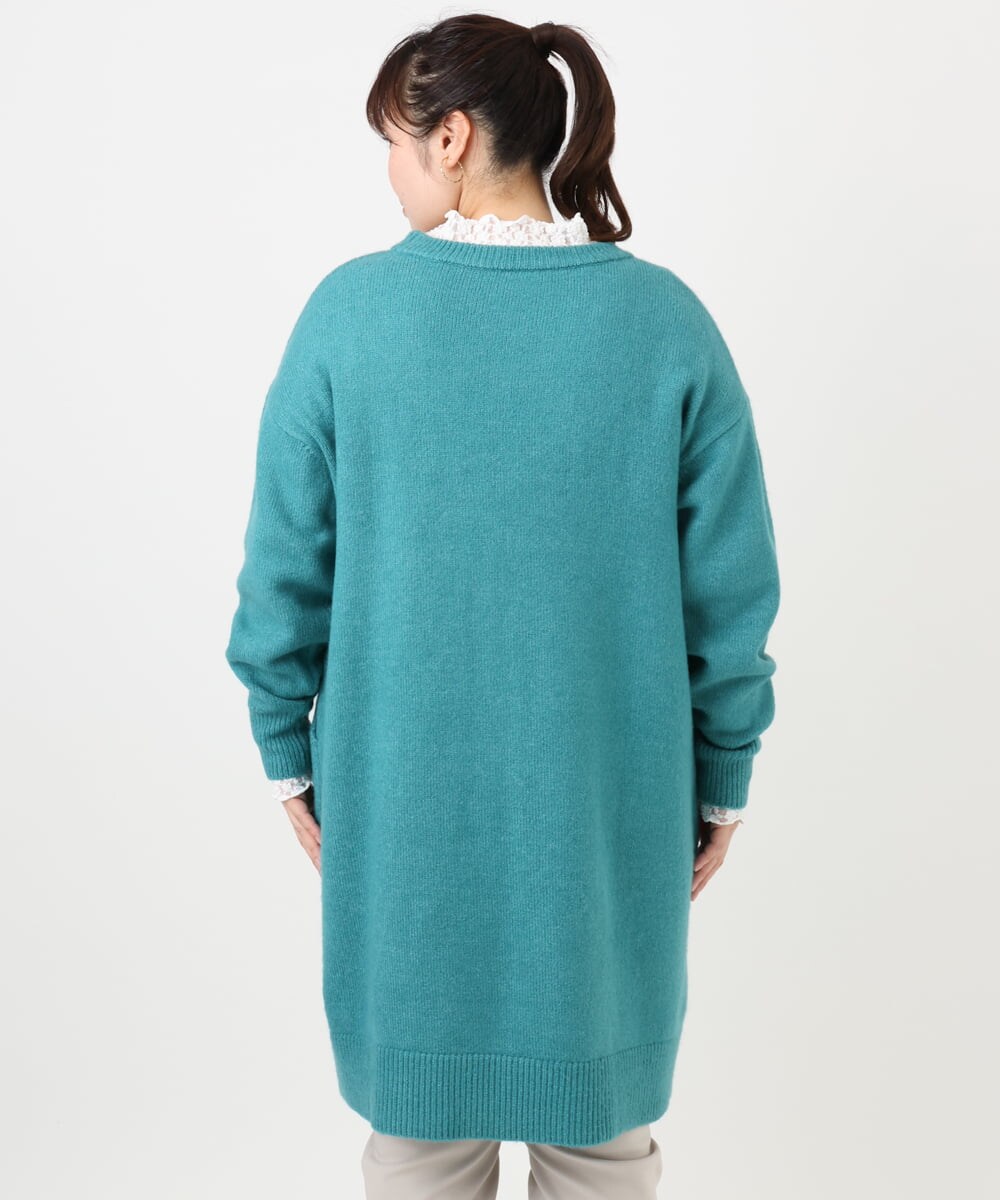 OLEAD22119 eur3(エウルキューブ) 【大きいサイズ/LAVEANGE×eur3】アンゴラタッチニットチュニックワンピース グリーン(35)