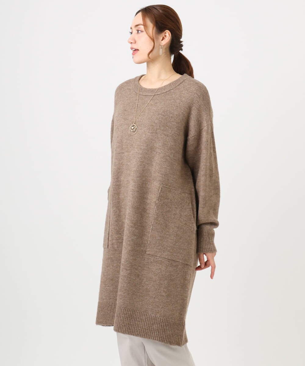 OLEAD22119 eur3(エウルキューブ) 【大きいサイズ/LAVEANGE×eur3】アンゴラタッチニットチュニックワンピース モカ(84)