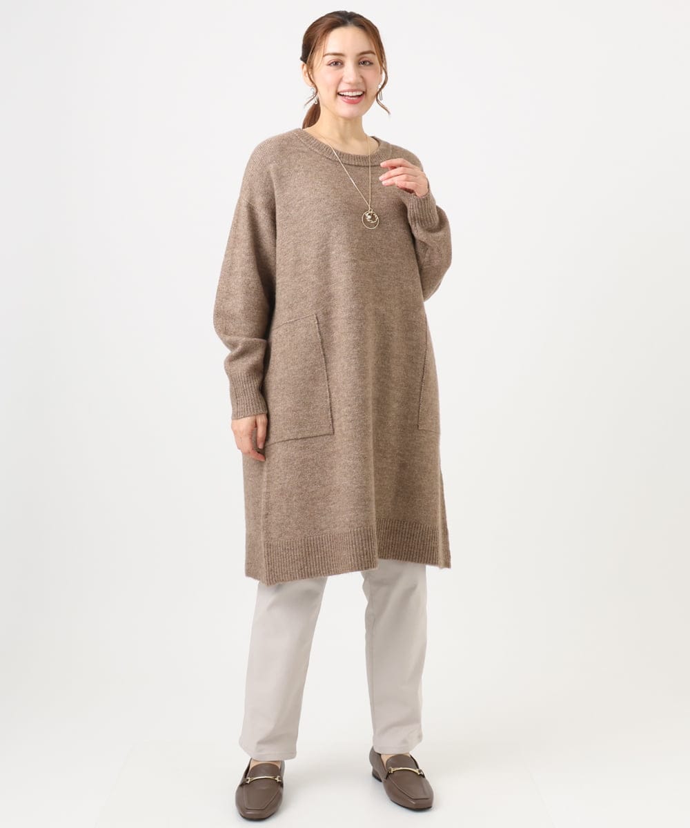 OLEAD22119 eur3(エウルキューブ) 【大きいサイズ/LAVEANGE×eur3】アンゴラタッチニットチュニックワンピース モカ(84)