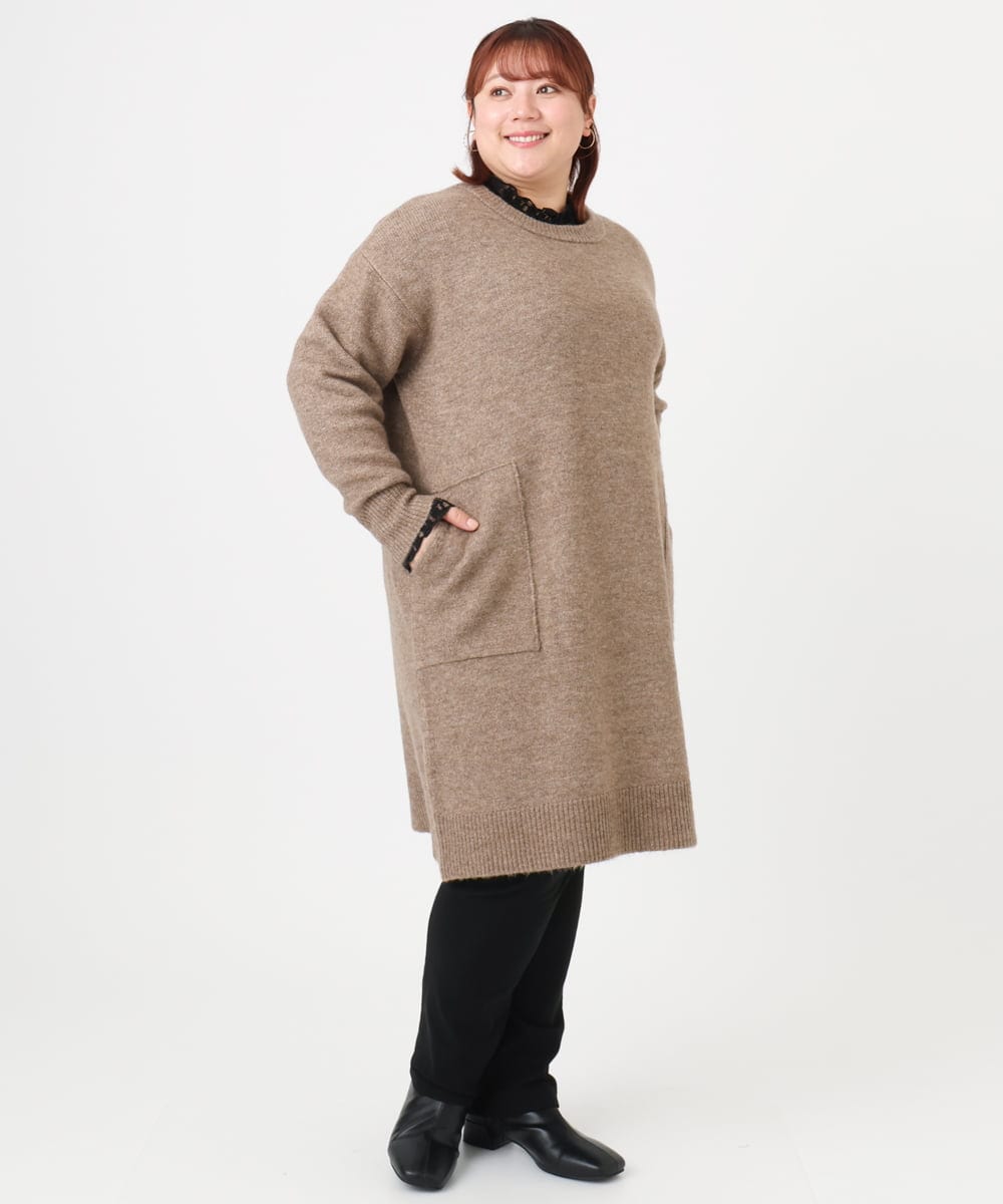 OLEAD22119 eur3(エウルキューブ) 【大きいサイズ/LAVEANGE×eur3】アンゴラタッチニットチュニックワンピース モカ(84)