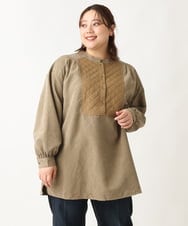 OLEAV25099 eur3(エウルキューブ) 【大きいサイズ/soso×eur3】キルト切り替えチュニックブラウス カーキ(36)