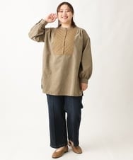 OLEAV25099 eur3(エウルキューブ) 【大きいサイズ/soso×eur3】キルト切り替えチュニックブラウス カーキ(36)