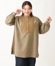 OLEAV25099 eur3(エウルキューブ) 【大きいサイズ/soso×eur3】キルト切り替えチュニックブラウス カーキ(36)