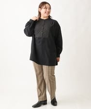 OLEAV25099 eur3(エウルキューブ) 【大きいサイズ/soso×eur3】キルト切り替えチュニックブラウス ブラック(94)
