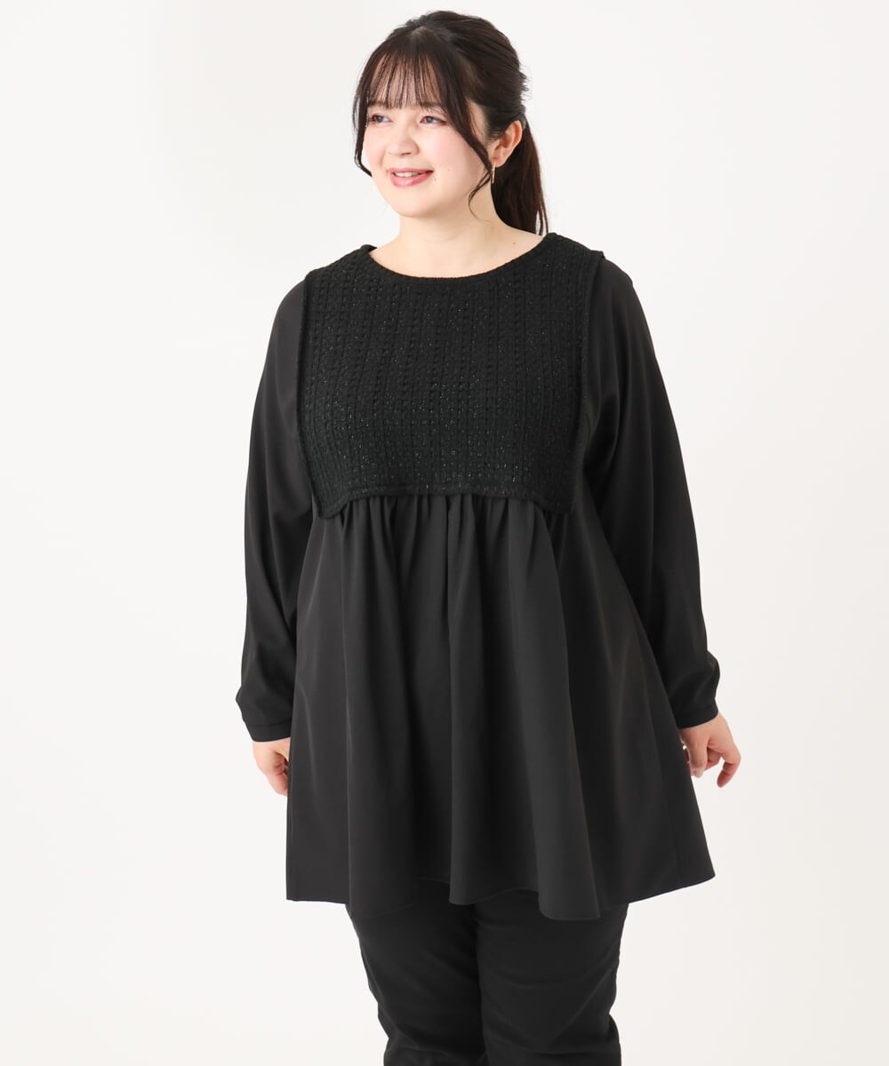OLEBA07109 eur3(エウルキューブ) 【大きいサイズ/2way】ツイードコンビチュニック ブラック(94)