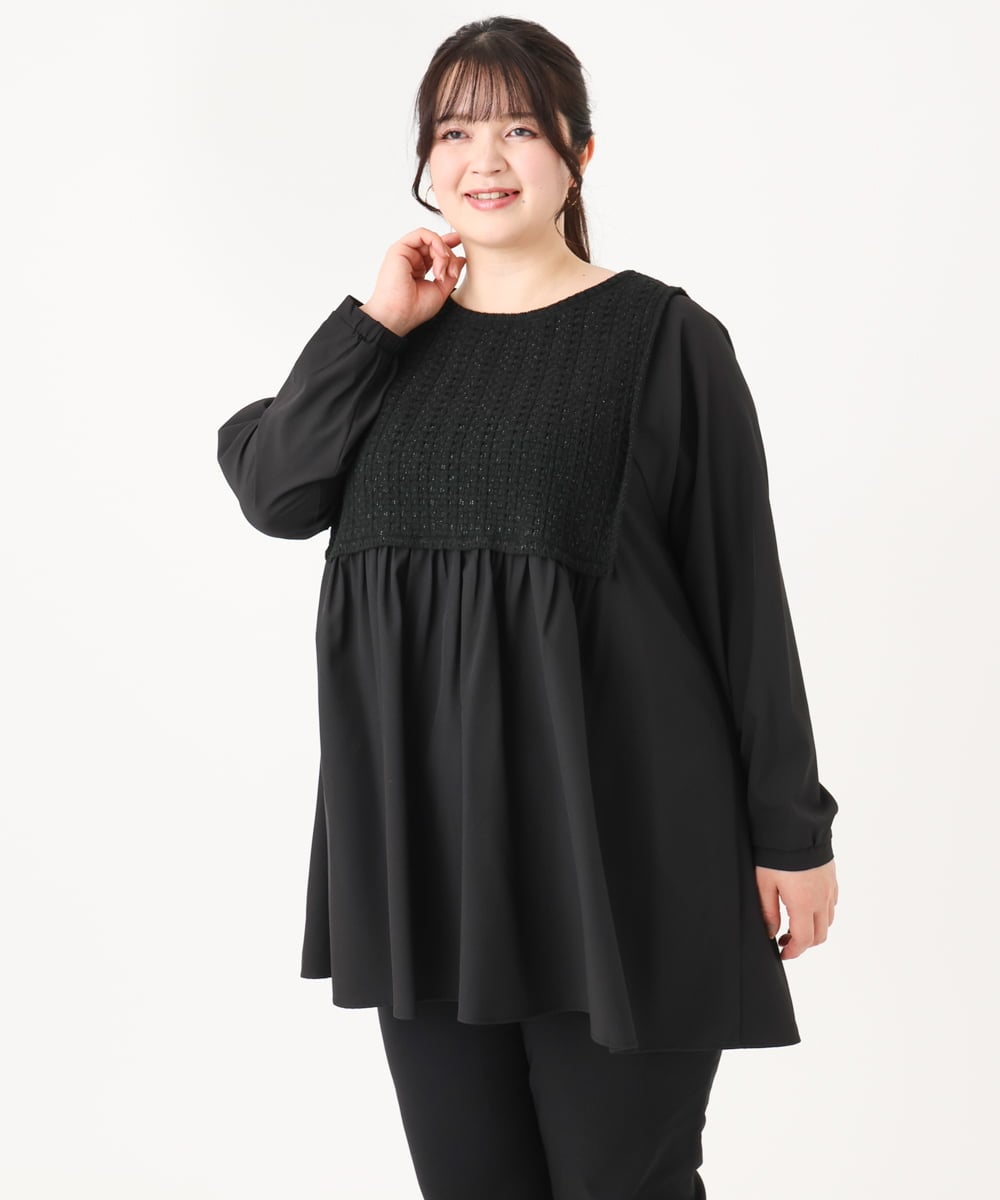 OLEBA07109 eur3(エウルキューブ) 【大きいサイズ/2way】ツイードコンビチュニック ブラック(94)