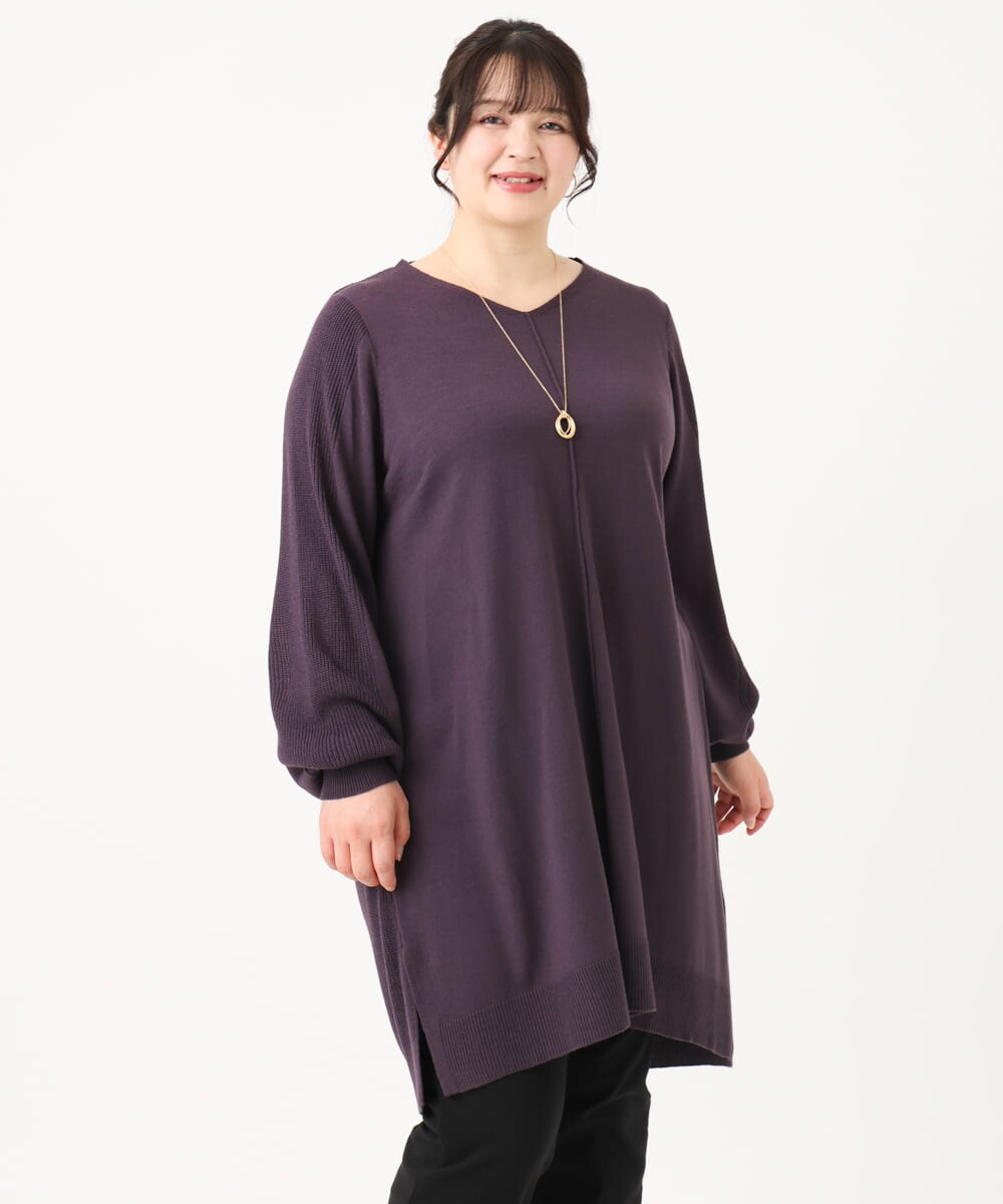 OLEBA27089 eur3(エウルキューブ) 【大きいサイズ/洗える】Vネックニットチュニック パープル(63)