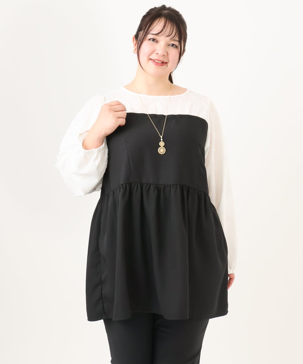 OLEBA33099 eur3(エウルキューブ) 【大きいサイズ】ビスチェドッキング風チュニック ホワイト(90)