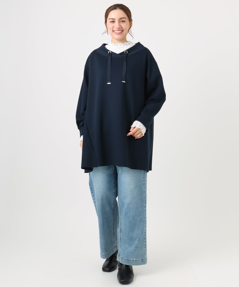 OLEBD16099 eur3(エウルキューブ) 【大きいサイズ】ダンボールフーディー風チュニック ネイビー(57)