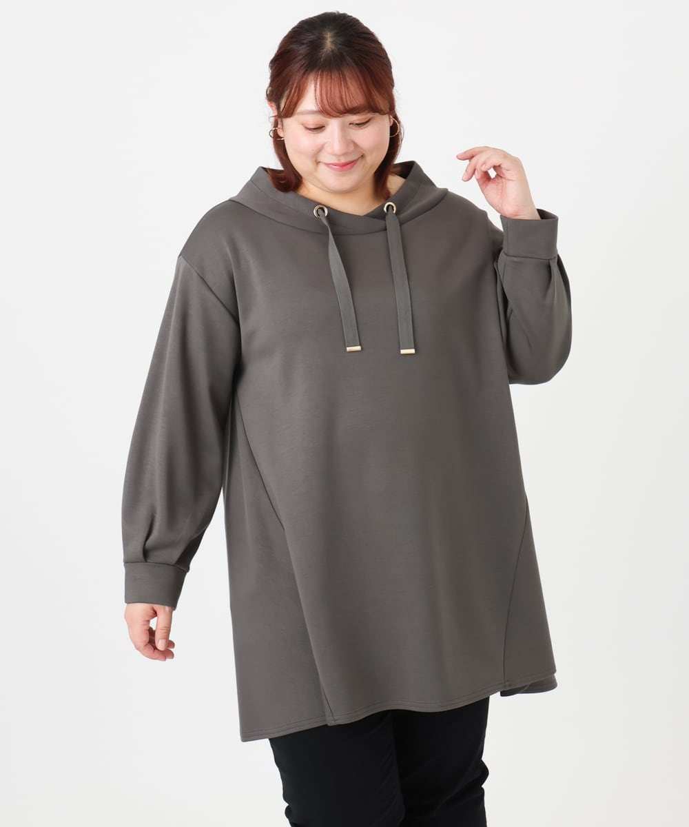 OLEBD16099 eur3(エウルキューブ) 【大きいサイズ】ダンボールフーディー風チュニック ダークグレー(93)