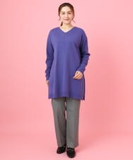 OLEBD17089 eur3(エウルキューブ) 【大きいサイズ】Vネックニットチュニック ブルー(55)