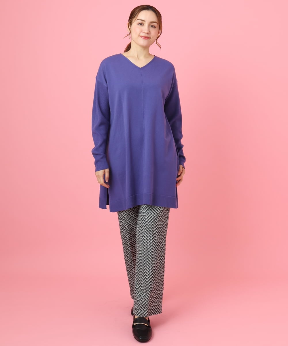 OLEBD17089 eur3(エウルキューブ) 【大きいサイズ】Vネックニットチュニック ブルー(55)