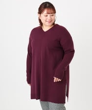 OLEBD17089 eur3(エウルキューブ) 【大きいサイズ】Vネックニットチュニック ワイン(77)