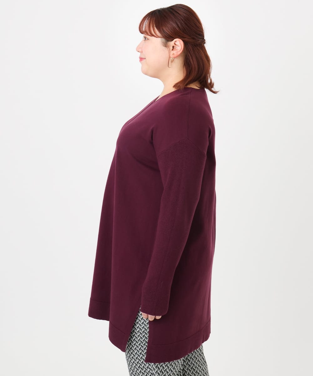 OLEBD17089 eur3(エウルキューブ) 【大きいサイズ】Vネックニットチュニック ワイン(77)