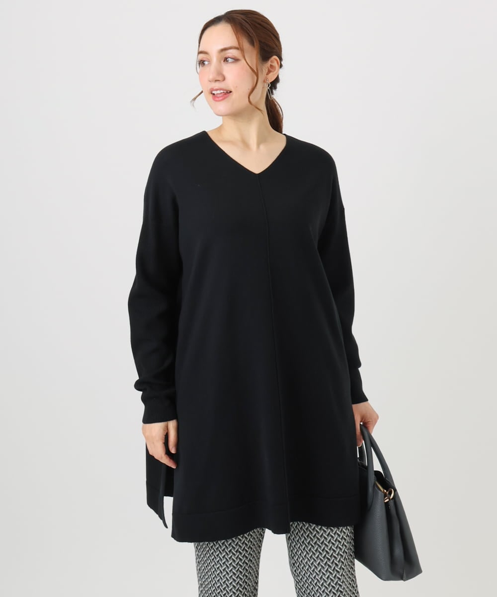 OLEBD17089 eur3(エウルキューブ) 【大きいサイズ】Vネックニットチュニック ブラック(94)
