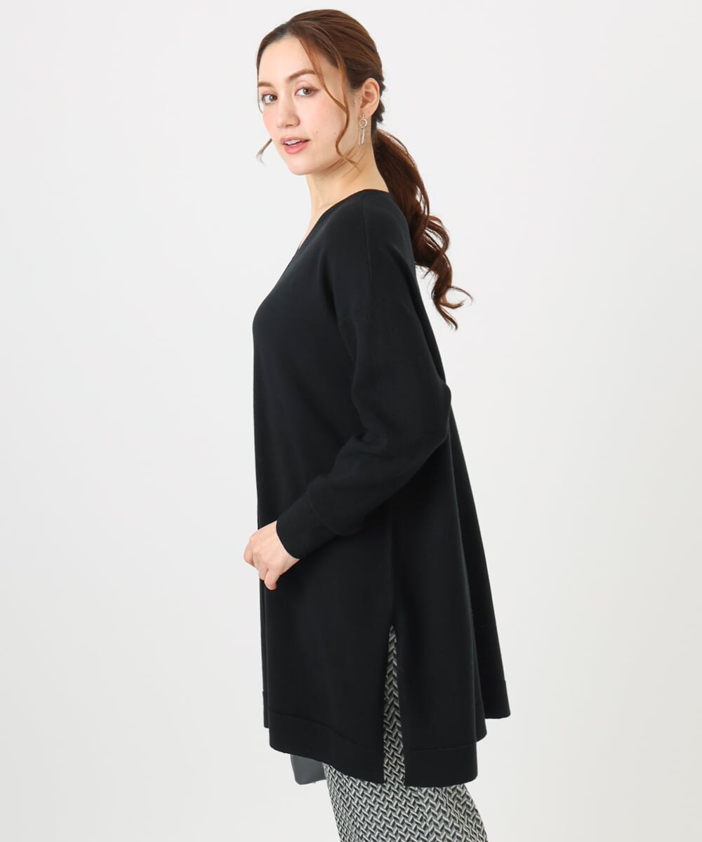 OLEBD17089 eur3(エウルキューブ) 【大きいサイズ】Vネックニットチュニック ブラック(94)