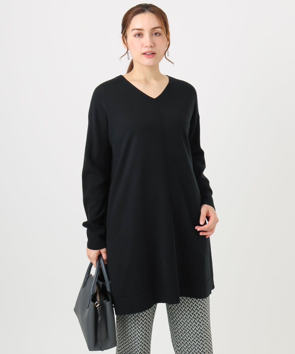 OLEBD17089 eur3(エウルキューブ) 【大きいサイズ】Vネックニットチュニック ブラック(94)