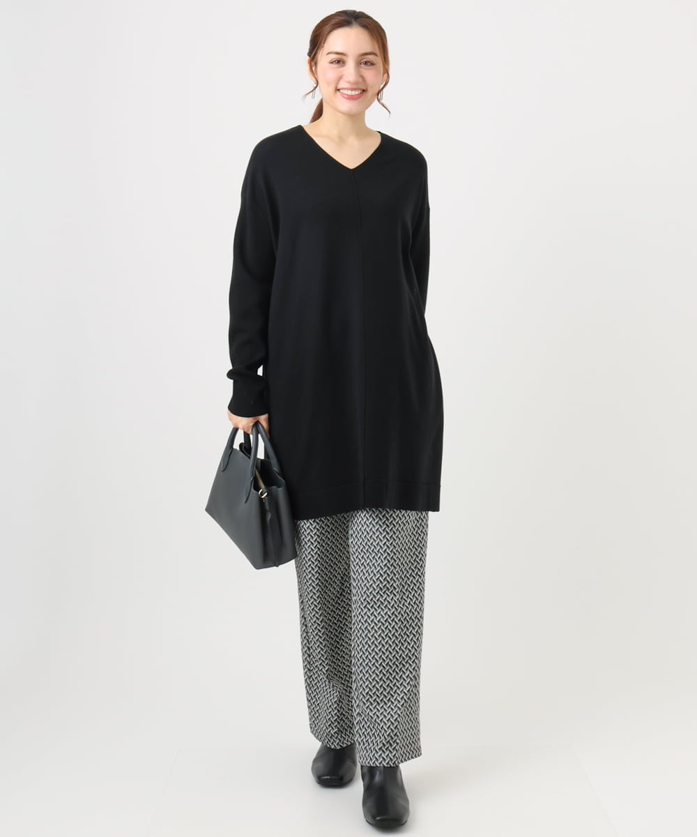 OLEBD17089 eur3(エウルキューブ) 【大きいサイズ】Vネックニットチュニック ブラック(94)