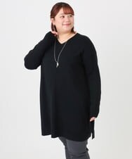 OLEBD17089 eur3(エウルキューブ) 【大きいサイズ】Vネックニットチュニック ブラック(94)
