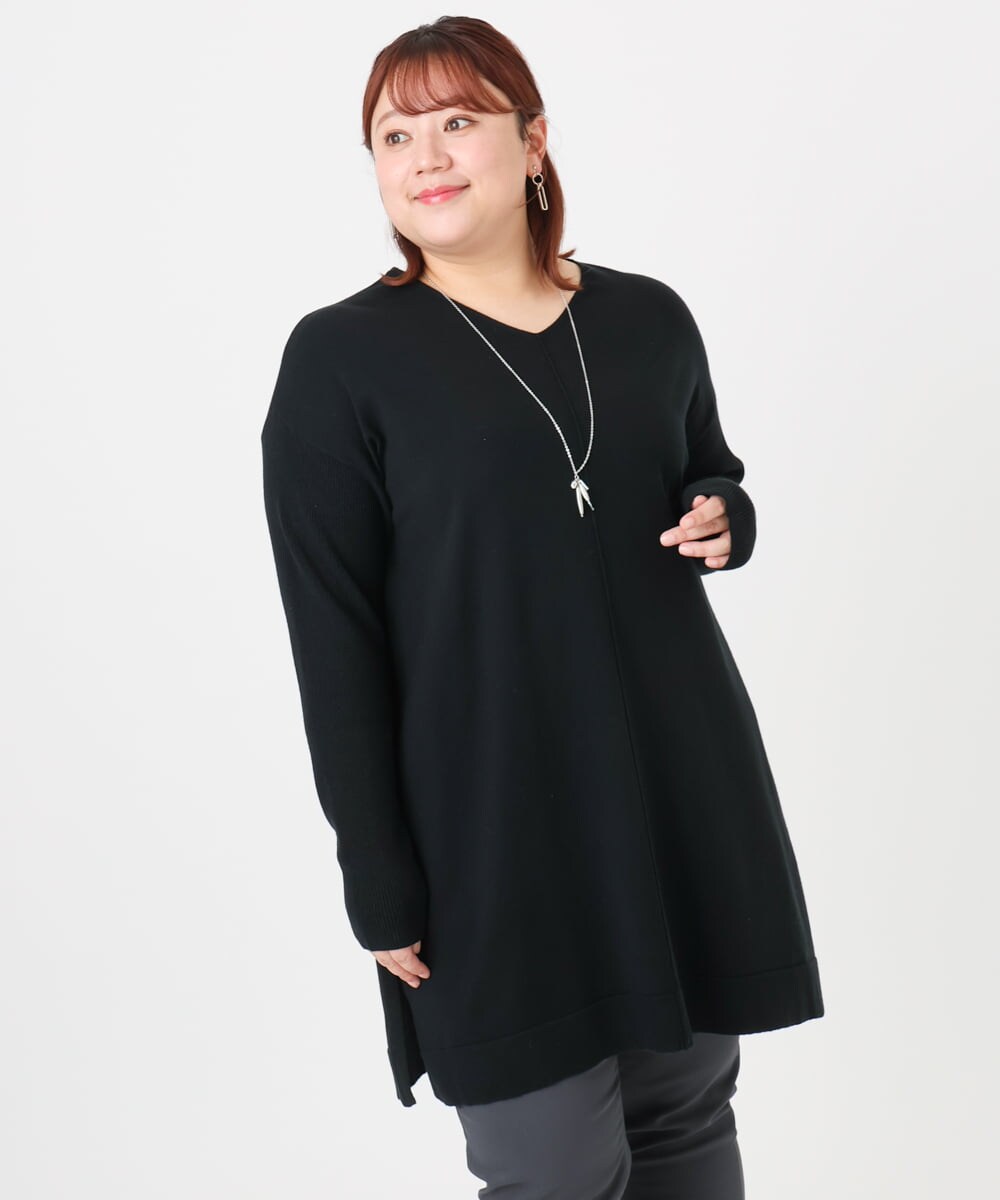 OLEBD17089 eur3(エウルキューブ) 【大きいサイズ】Vネックニットチュニック ブラック(94)
