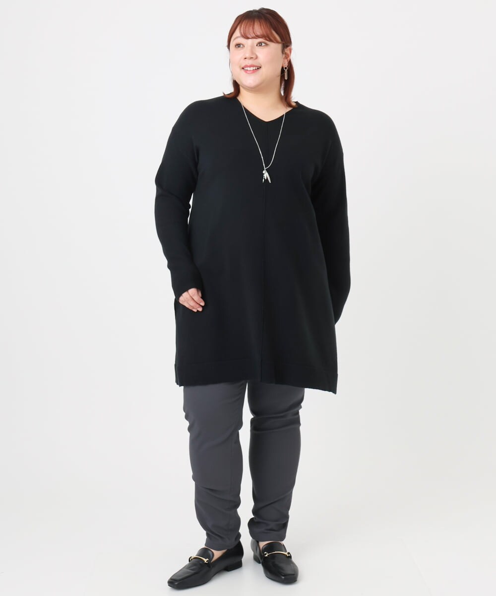 OLEBD17089 eur3(エウルキューブ) 【大きいサイズ】Vネックニットチュニック ブラック(94)