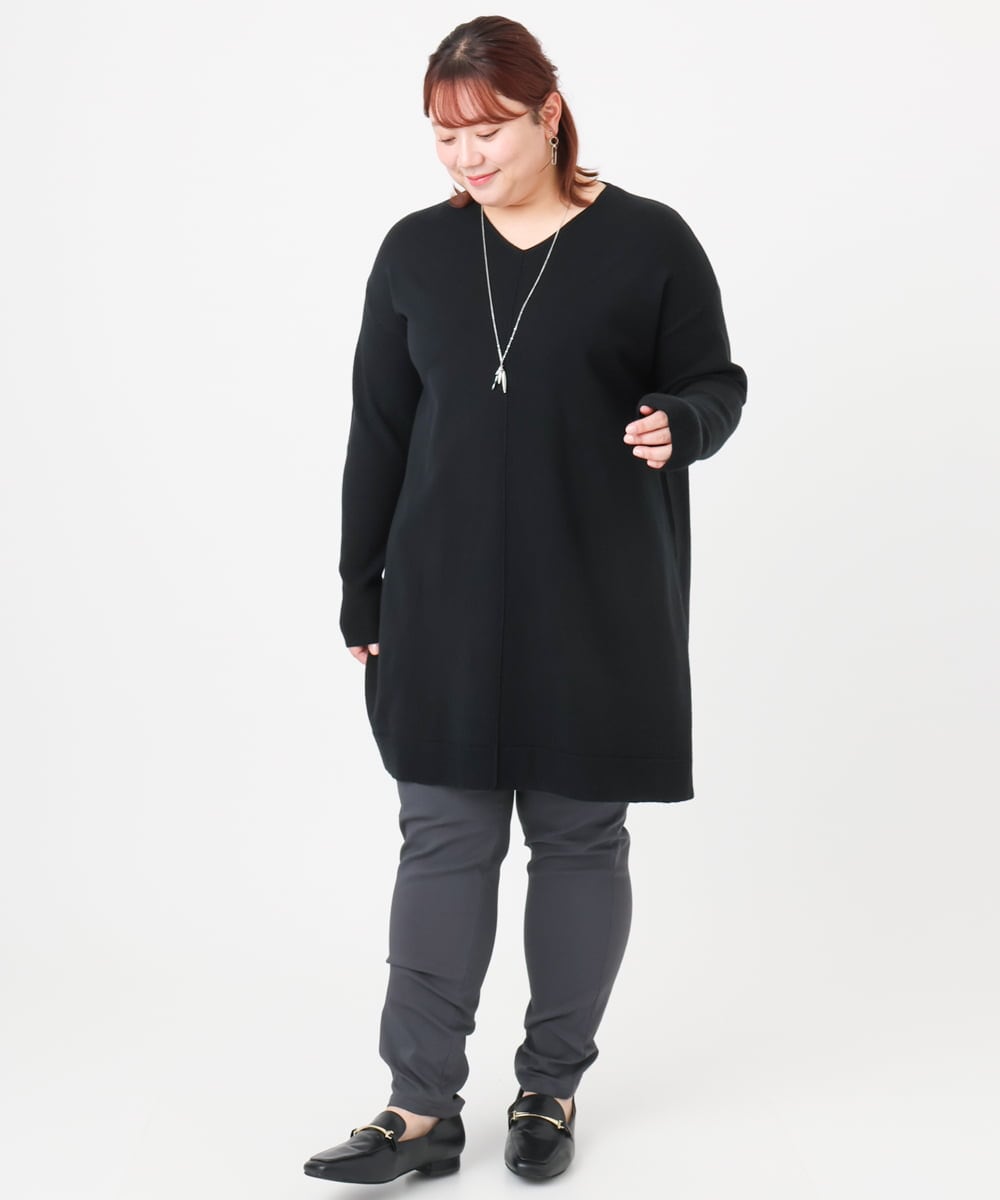 OLEBD17089 eur3(エウルキューブ) 【大きいサイズ】Vネックニットチュニック ブラック(94)