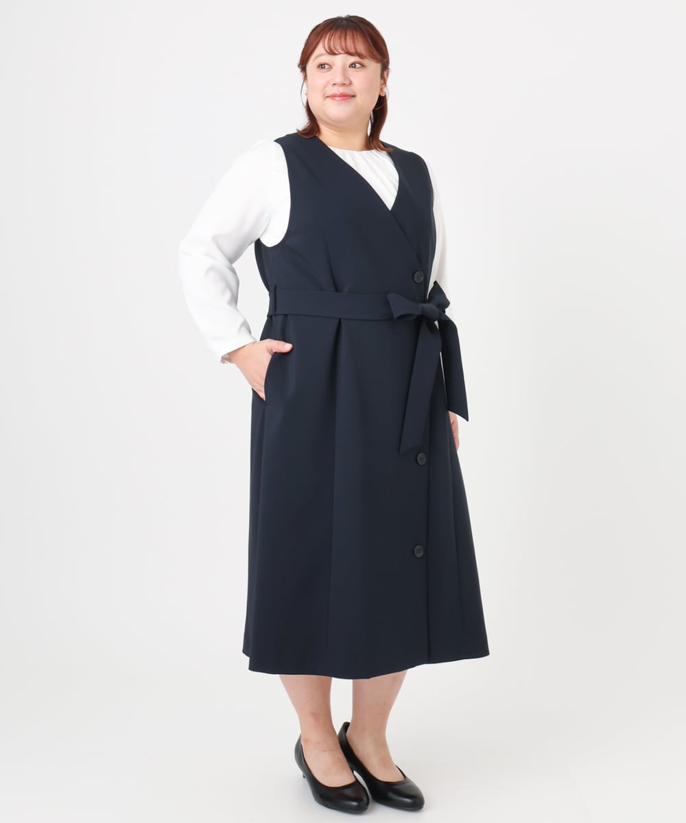 OLEBD20179 eur3(エウルキューブ) 【大きいサイズ/11号サイズあり/洗える/セットアップ対応】Wクロス2WAYワンピース ネイビー(57)