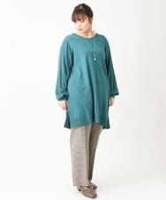 OLEBV24089 eur3(エウルキューブ) 【大きいサイズ】洗えるVネックニットチュニック グリーン(35)