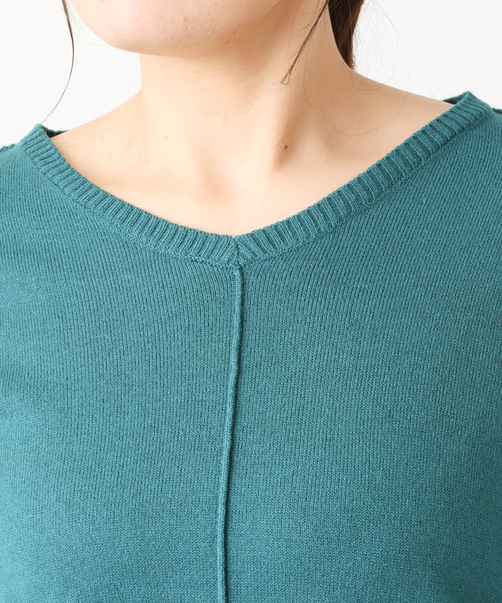 OLEBV24089 eur3(エウルキューブ) 【大きいサイズ】洗えるVネックニットチュニック グリーン(35)