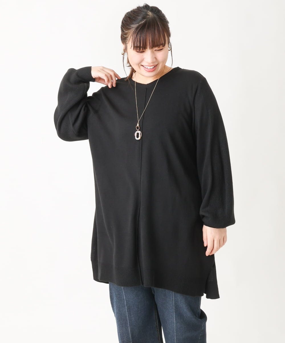 OLEBV24089 eur3(エウルキューブ) 【大きいサイズ】洗えるVネックニットチュニック ブラック(94)
