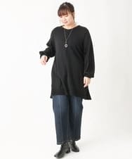 OLEBV24089 eur3(エウルキューブ) 【大きいサイズ】洗えるVネックニットチュニック ブラック(94)