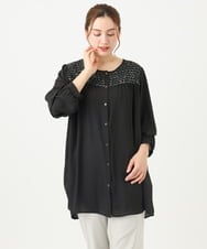 OLECA31089 eur3(エウルキューブ) 【大きいサイズ】2WAYツイードジョーゼットブラウス ブラック(94)