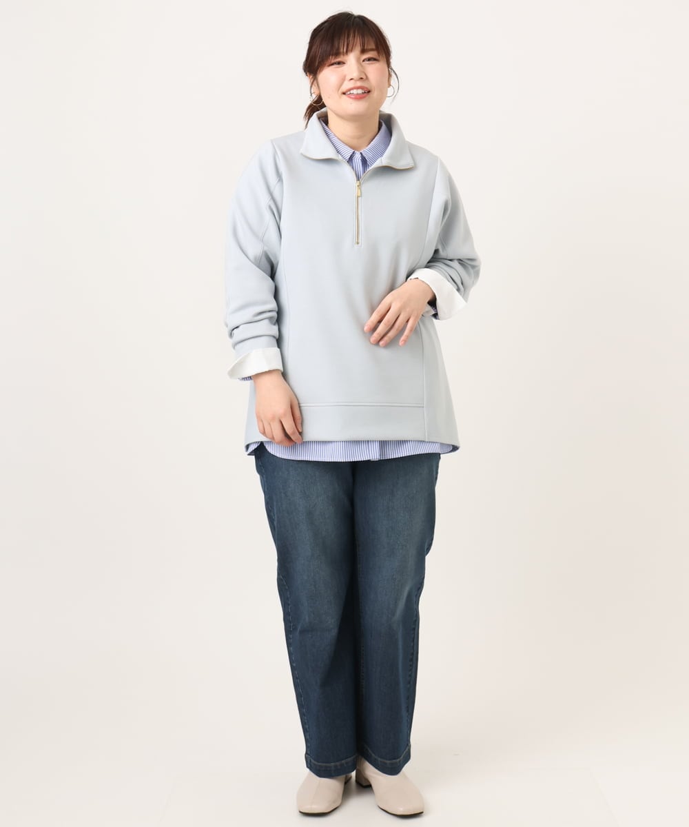OLECD09099 eur3(エウルキューブ) 【大きいサイズ】ハーフジップダンボールプルオーバー ライトブルー(50)